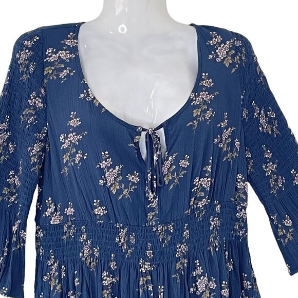 AE Peasant Top Scoop Neck Keyhole Shirred Waist with Peplum and Bell Sleeve - Picture 2 of 8